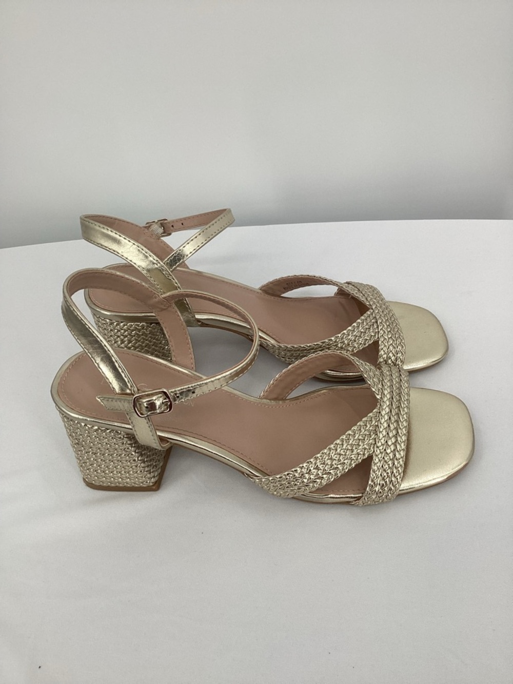 BCBGeneration Dahlia Gold Braided Block Heel Sandals